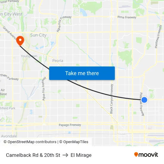 Camelback Rd & 20th St to El Mirage map