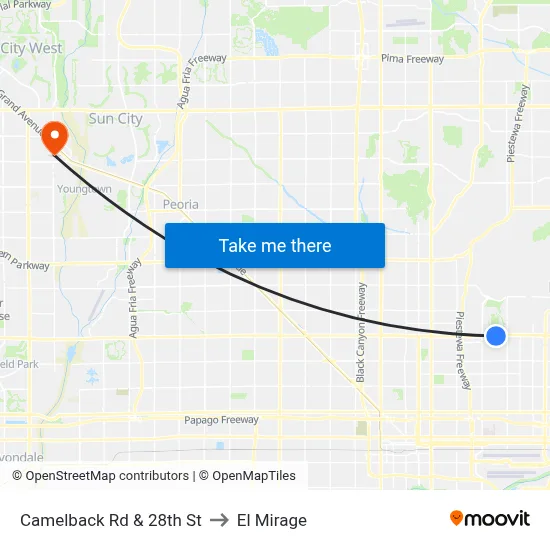 Camelback Rd & 28th St to El Mirage map