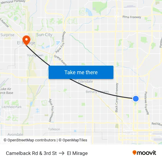Camelback Rd & 3rd St to El Mirage map