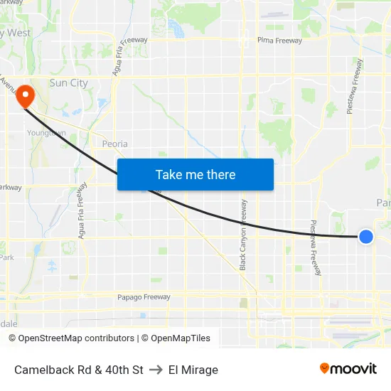 Camelback Rd & 40th St to El Mirage map