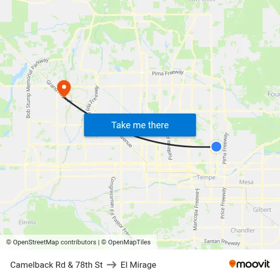 Camelback Rd & 78th St to El Mirage map