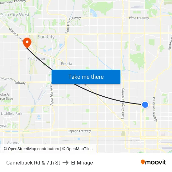 Camelback Rd & 7th St to El Mirage map