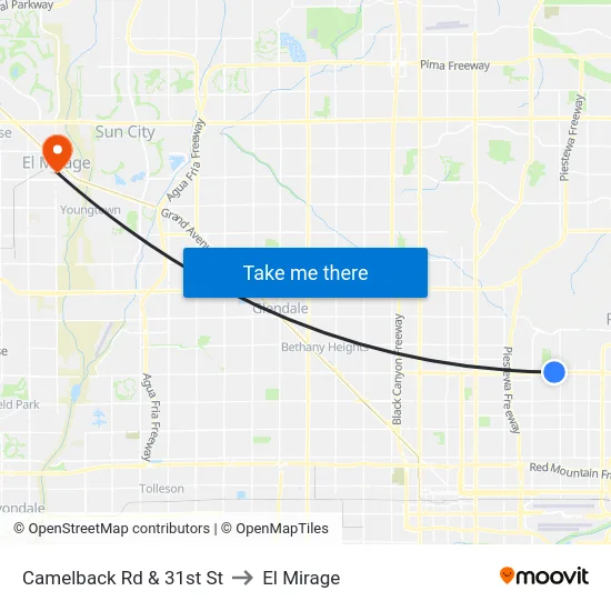 Camelback Rd & 31st St to El Mirage map