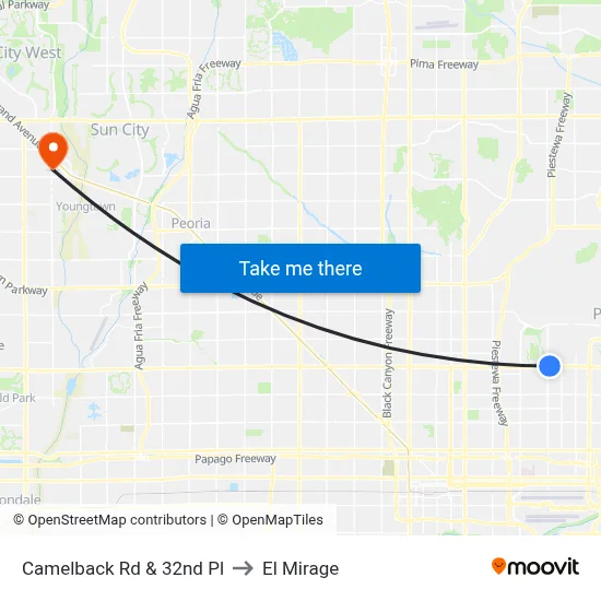 Camelback Rd & 32nd Pl to El Mirage map