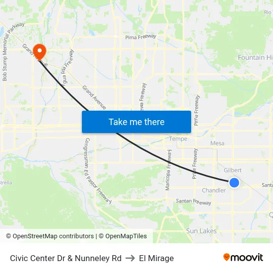 Civic Center Dr & Nunneley Rd to El Mirage map