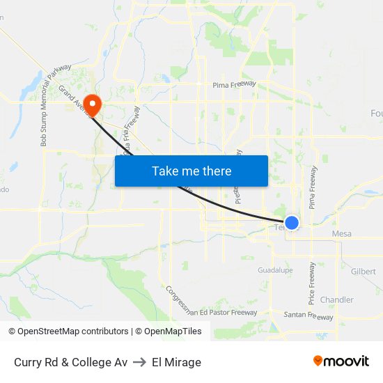 Curry Rd & College Av to El Mirage map