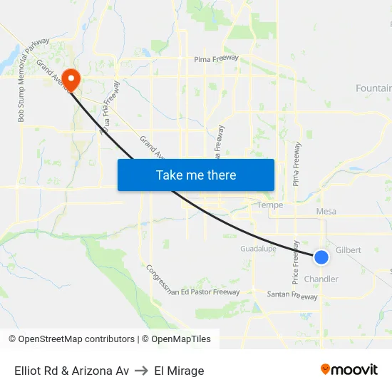 Elliot Rd & Arizona Av to El Mirage map