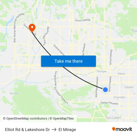 Elliot Rd & Lakeshore Dr to El Mirage map