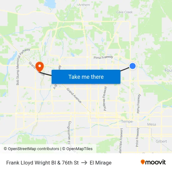 Frank Lloyd Wright Bl & 76th St to El Mirage map