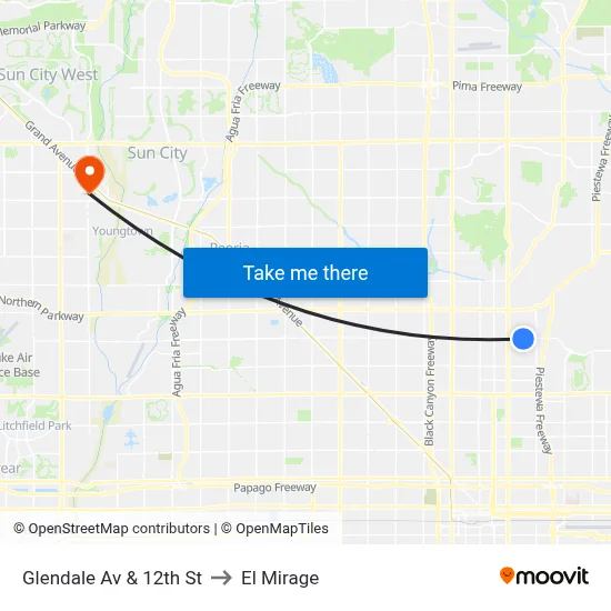 Glendale Av & 12th St to El Mirage map