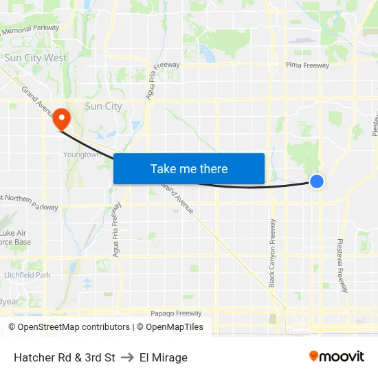 Hatcher Rd & 3rd St to El Mirage map