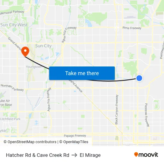 Hatcher Rd & Cave Creek Rd to El Mirage map