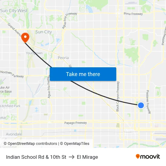 Indian School Rd & 10th St to El Mirage map