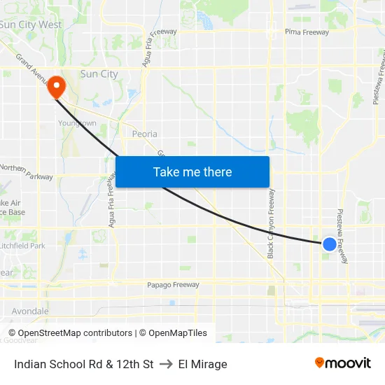 Indian School Rd & 12th St to El Mirage map
