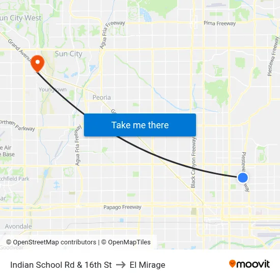 Indian School Rd & 16th St to El Mirage map