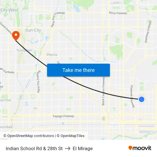 Indian School Rd & 28th St to El Mirage map