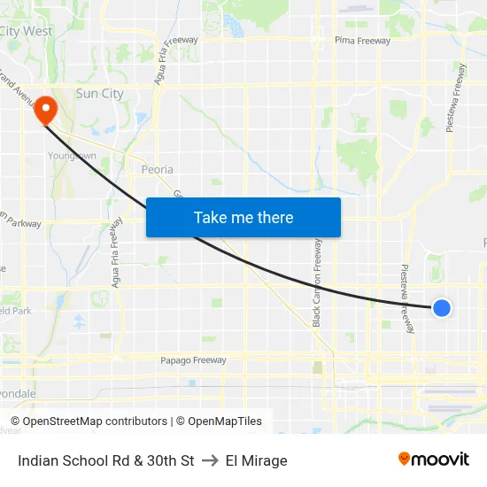 Indian School Rd & 30th St to El Mirage map