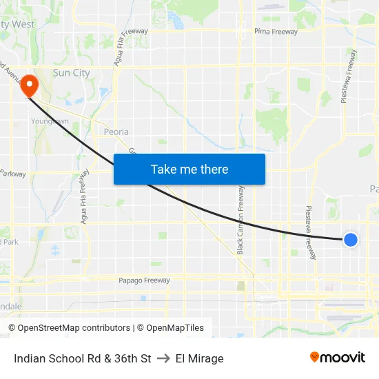 Indian School Rd & 36th St to El Mirage map