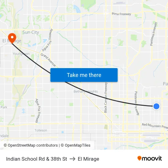 Indian School Rd & 38th St to El Mirage map