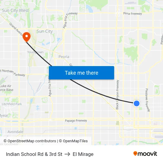 Indian School Rd & 3rd St to El Mirage map
