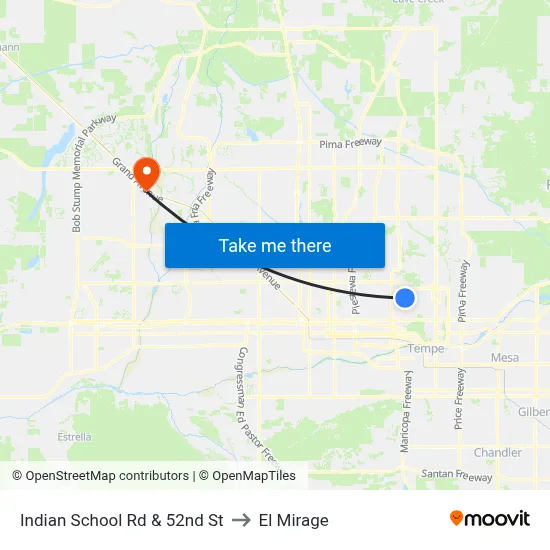 Indian School Rd & 52nd St to El Mirage map