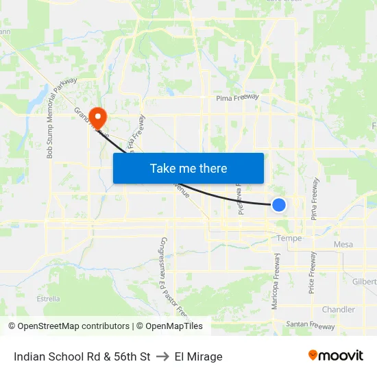 Indian School Rd & 56th St to El Mirage map