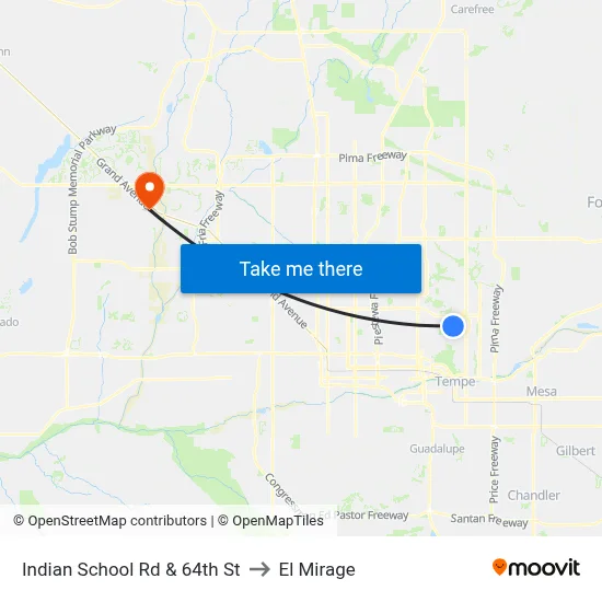 Indian School Rd & 64th St to El Mirage map