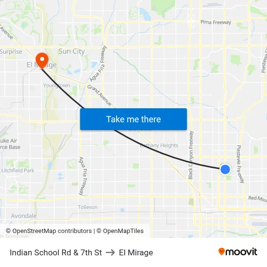 Indian School Rd & 7th St to El Mirage map