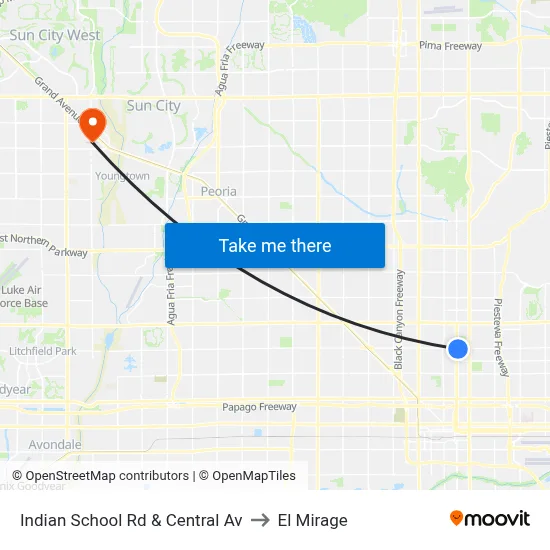 Indian School Rd & Central Av to El Mirage map