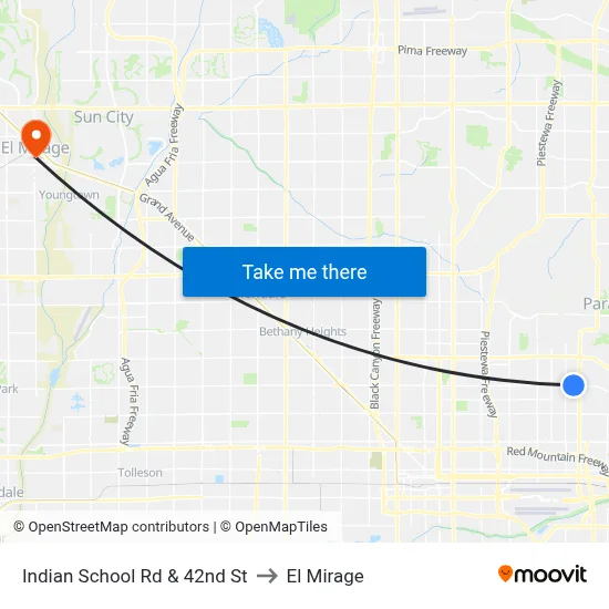Indian School Rd & 42nd St to El Mirage map