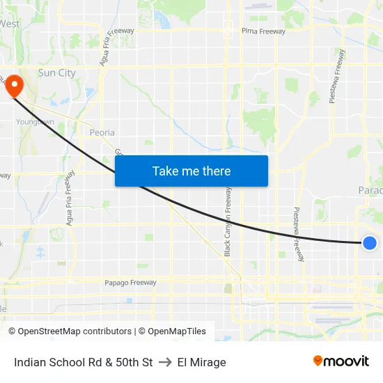 Indian School Rd & 50th St to El Mirage map