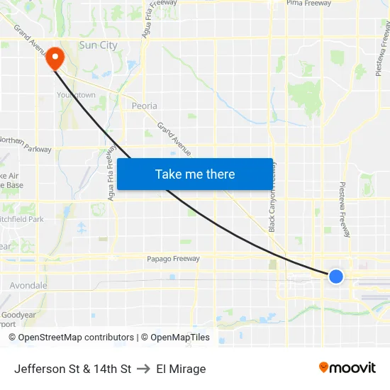 Jefferson St & 14th St to El Mirage map