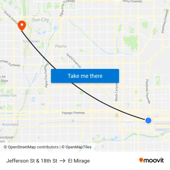 Jefferson St & 18th St to El Mirage map