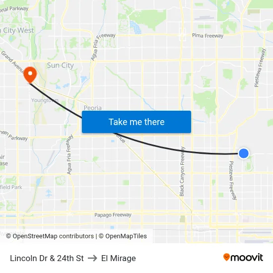 Lincoln Dr & 24th St to El Mirage map