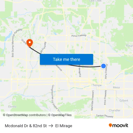 Mcdonald Dr & 82nd St to El Mirage map