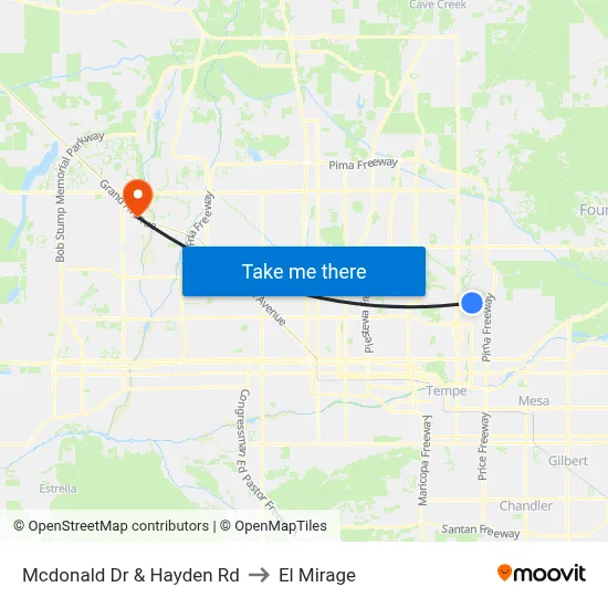 Mcdonald Dr & Hayden Rd to El Mirage map