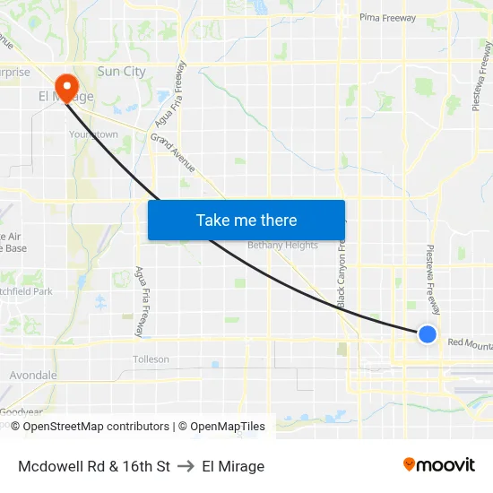 Mcdowell Rd & 16th St to El Mirage map