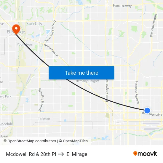 Mcdowell Rd & 28th Pl to El Mirage map