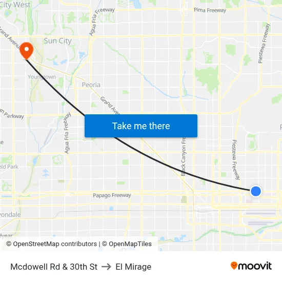 Mcdowell Rd & 30th St to El Mirage map