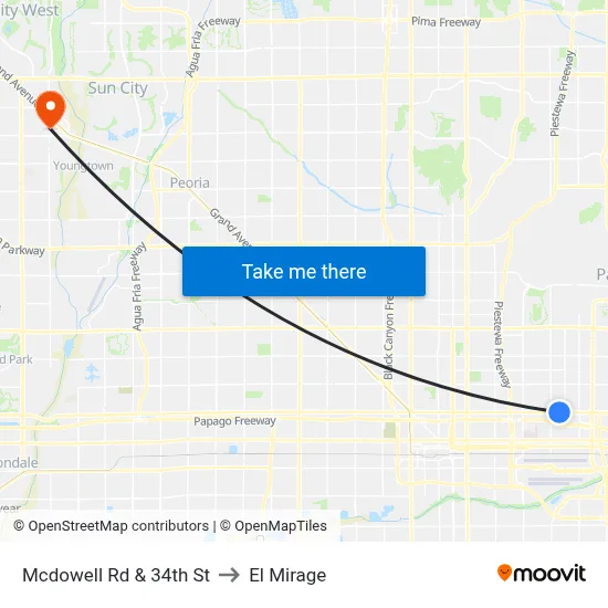 Mcdowell Rd & 34th St to El Mirage map