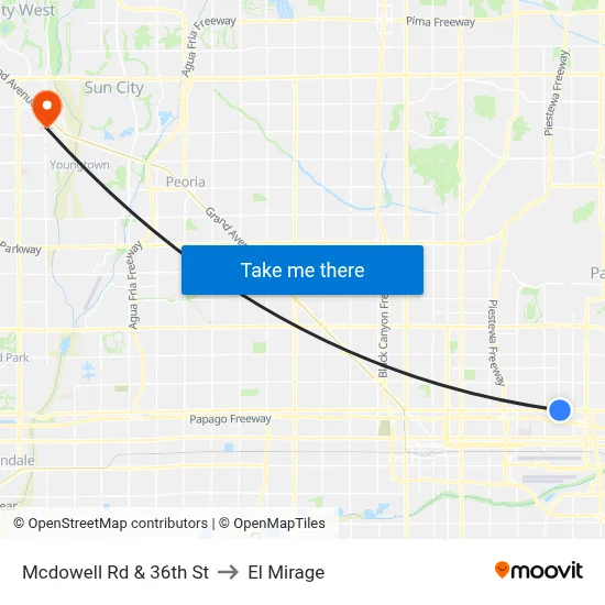 Mcdowell Rd & 36th St to El Mirage map