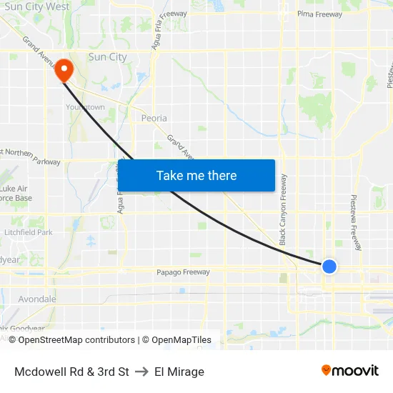 Mcdowell Rd & 3rd St to El Mirage map
