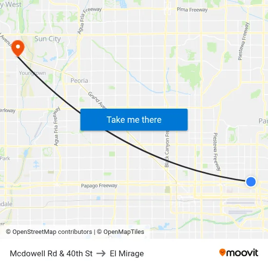 Mcdowell Rd & 40th St to El Mirage map