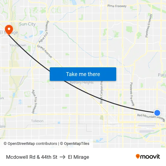 Mcdowell Rd & 44th St to El Mirage map
