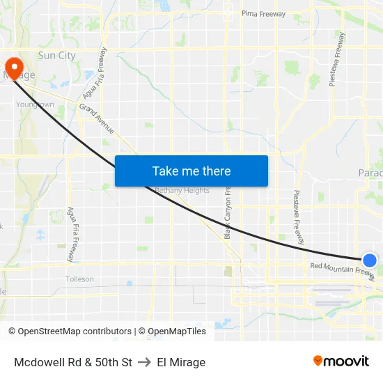 Mcdowell Rd & 50th St to El Mirage map