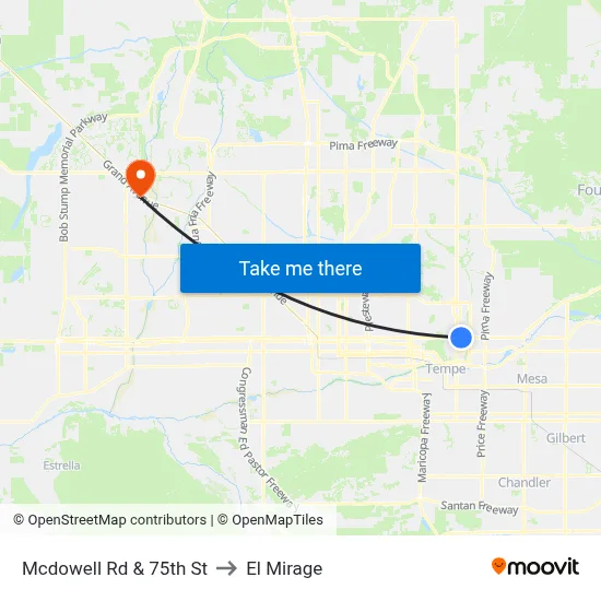 Mcdowell Rd & 75th St to El Mirage map