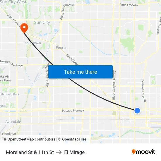 Moreland St & 11th St to El Mirage map