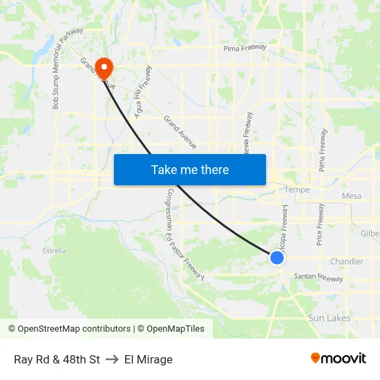 Ray Rd & 48th St to El Mirage map