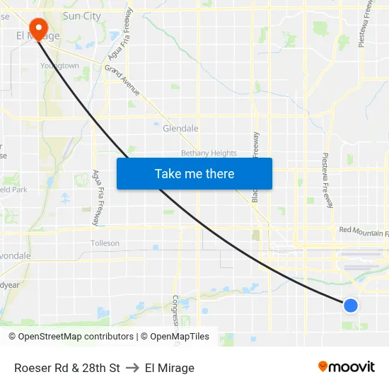 Roeser Rd & 28th St to El Mirage map