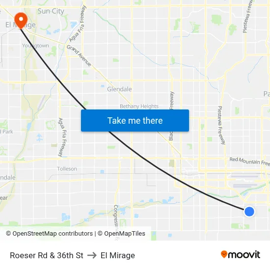 Roeser Rd & 36th St to El Mirage map
